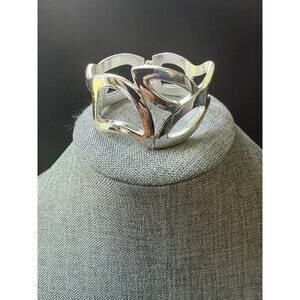 Womens Abstract Wavy Bangle Cuff Bracelet Silver Tone Hinged Modernist Stackable